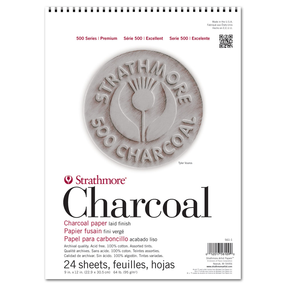 Strathmore 500 Series Charcoal Paper Spiral Pad 24 Sheets 9"x12" Assorted