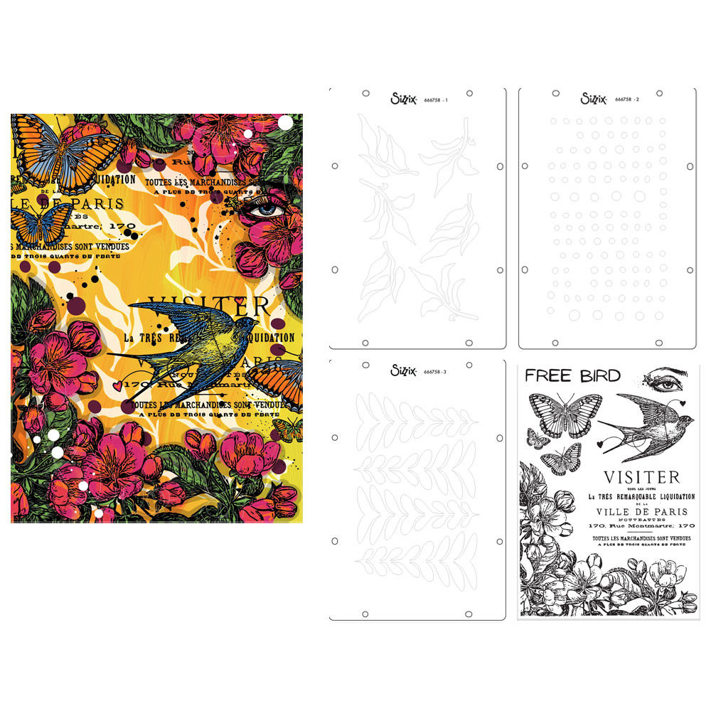 Sizzix Studio Stamp & Stencil 9 Set Cat Kerr The Visiter