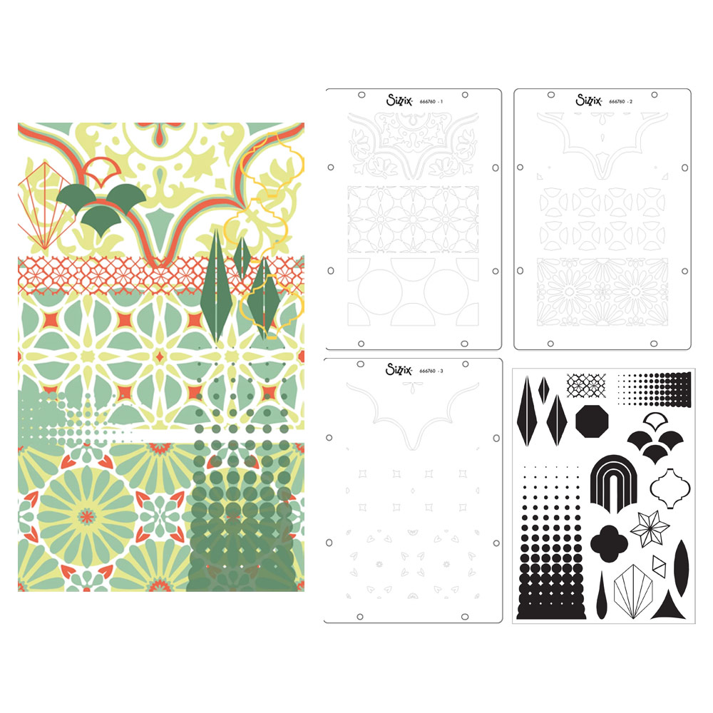 Sizzix Studio Stamp & Stencil 21 Set Vic Hollins Geometric