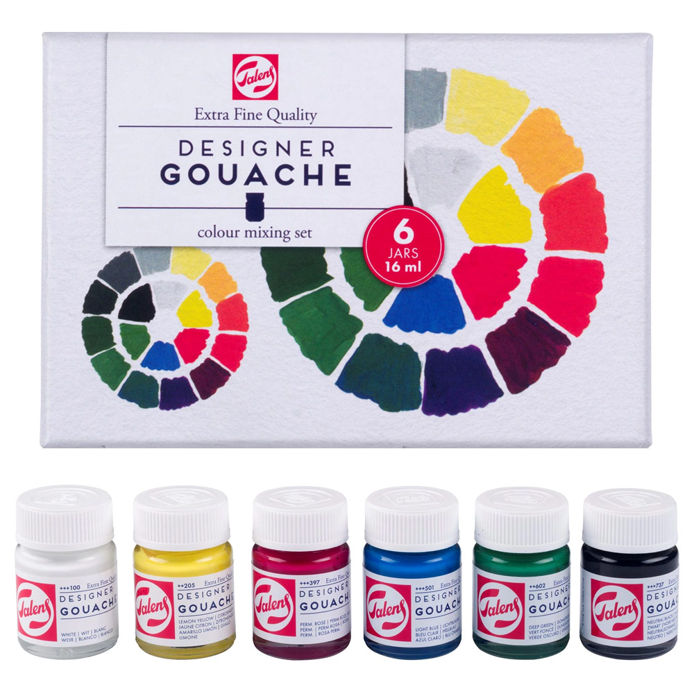 Talens Extra Fine Designer Gouache 6 x 16ml Set Colour Mixing
