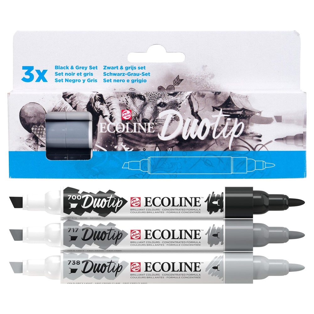 Talens Ecoline Duotip Marker 3 Set Black & Grey