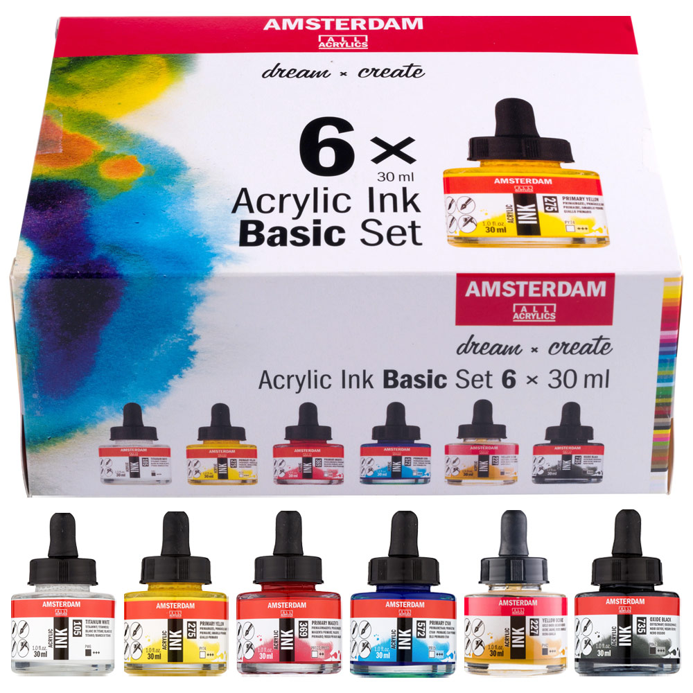 Amstersdam Acrylic Ink 6 x 30ml Set Basic