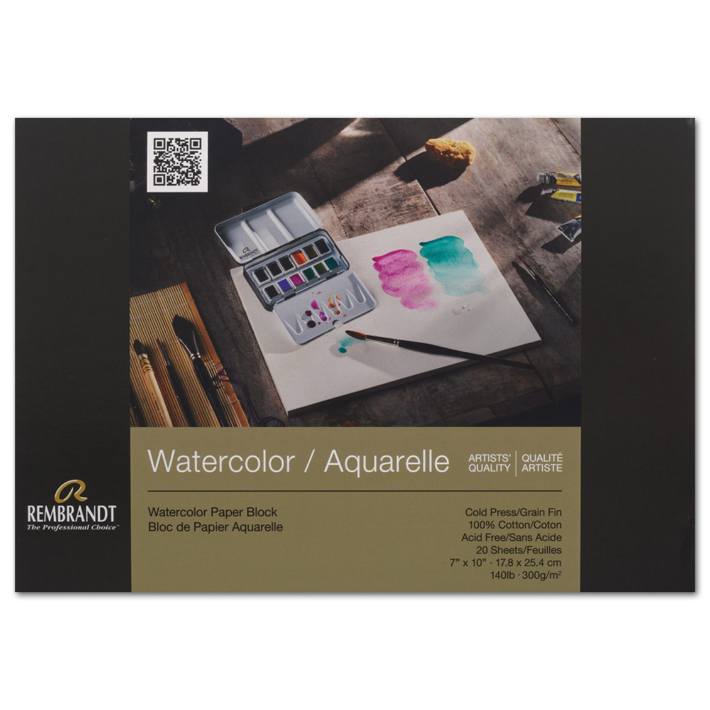 Rembrandt 100% Cotton Watercolor Paper Block 140lb 20 Sheets 7"x10" CP