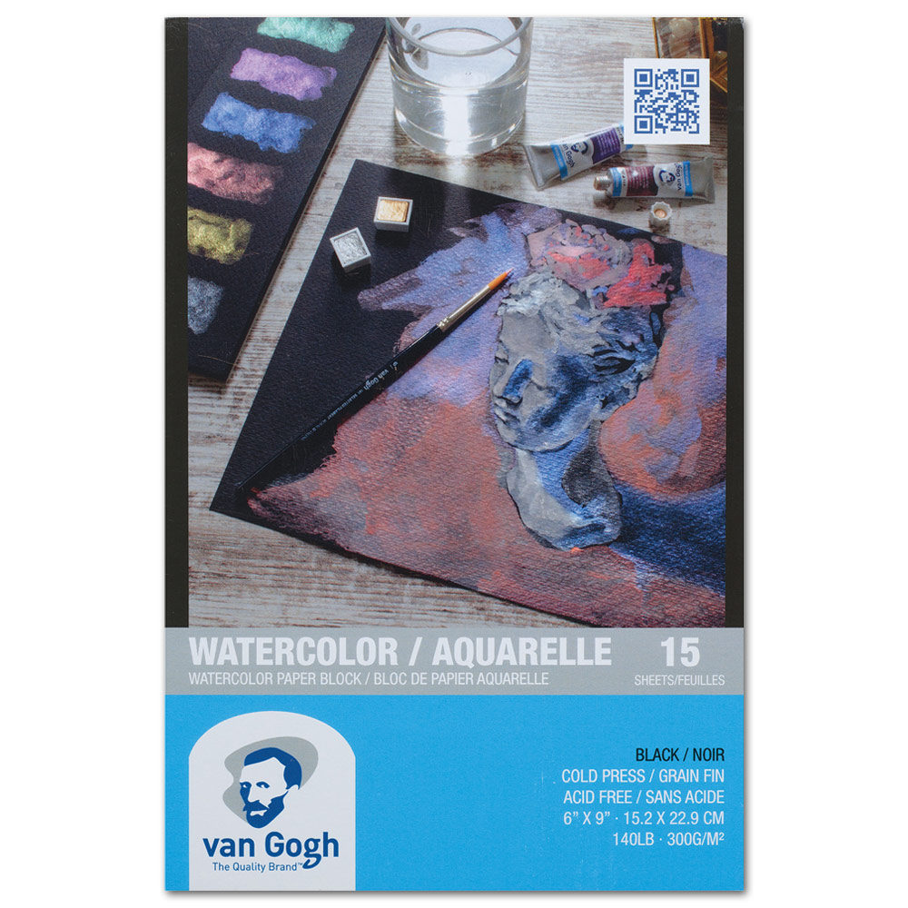 Van Gogh Black Watercolor Paper Block 140lb 15 Sheets 6"x9" Black CP