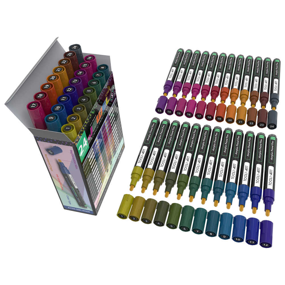 TOOLI-ART Acrylic Paint Pens 24 Confetti Colors (Extra Fine 0.7 point) –  Schatmakertjes