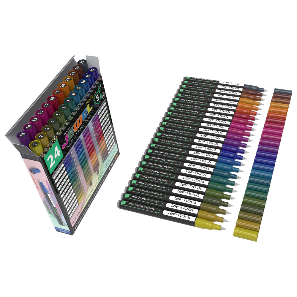 Tooli-Art Acrylic Paint Pens 24 Set Glitter Extra Fine & Medium