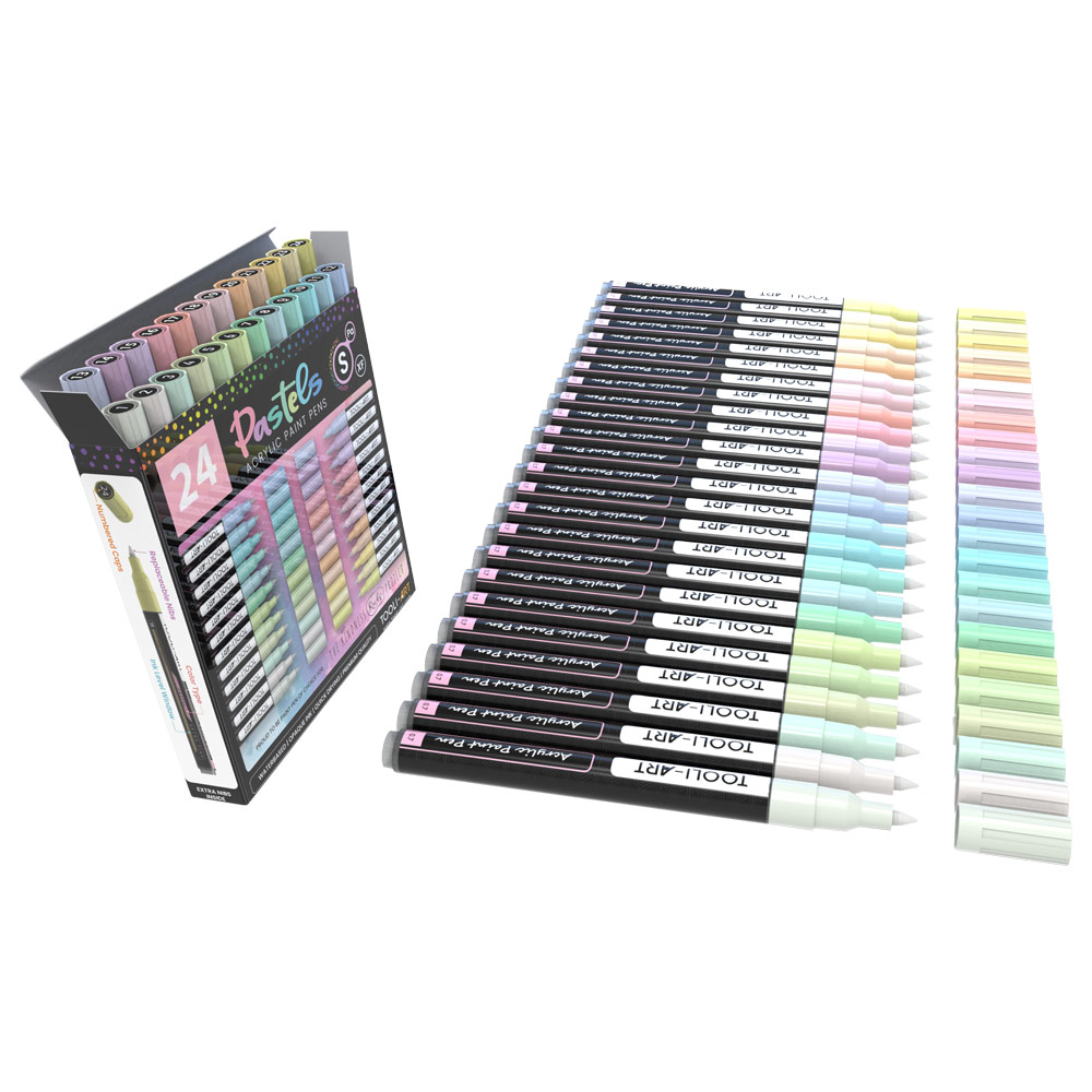24 Pastel Acrylic Paint Pens by Tooli-Art - swatching, first impression  #adultcoloring 