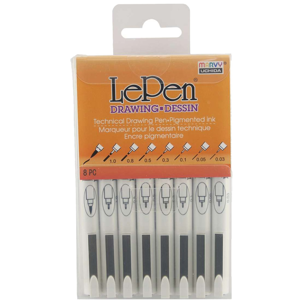 Marvy Uchida Le Pen Drawing Pen 8 Set Assorted