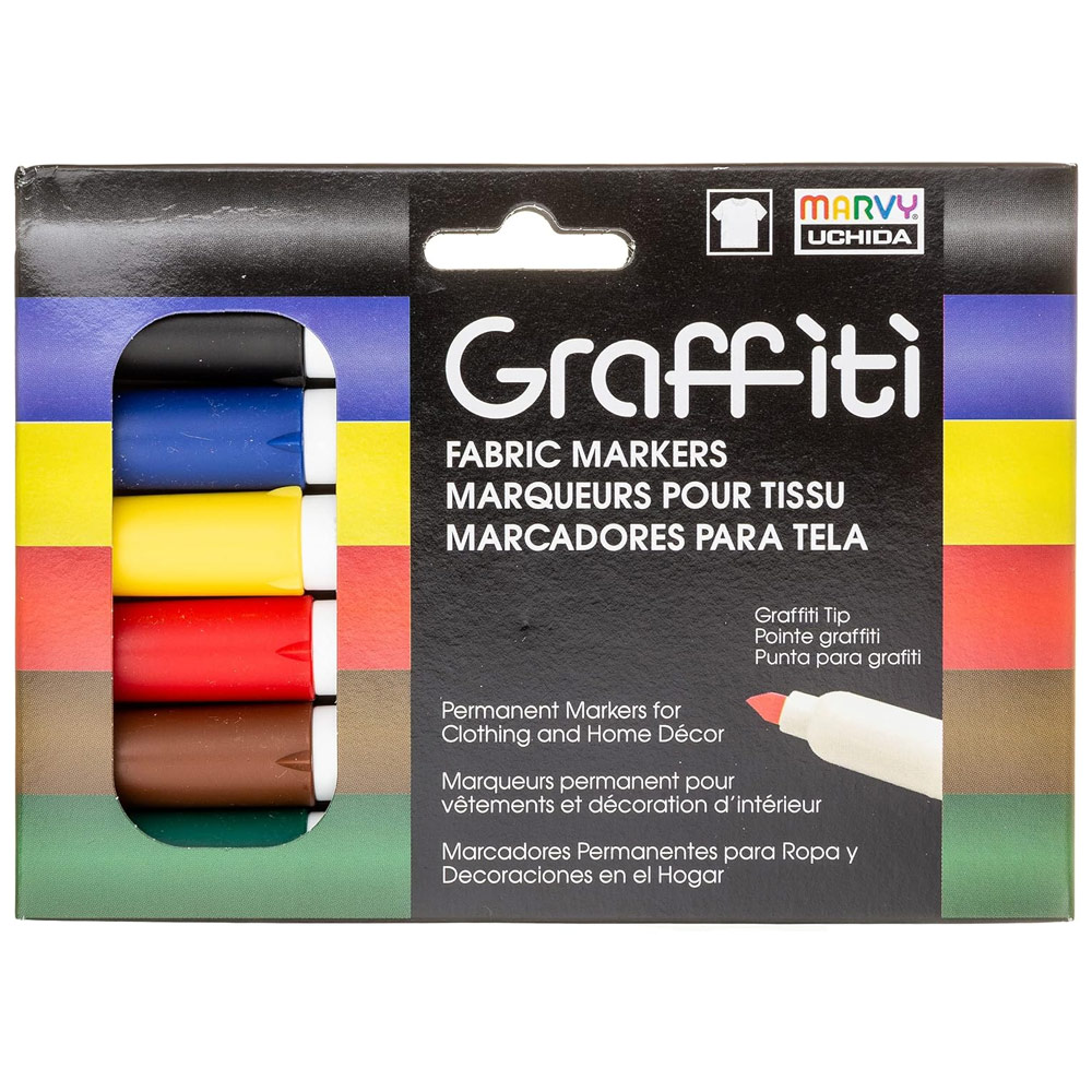 Marvy Uchida Graffiti Fabric Permanent Marker 6 Set Primary