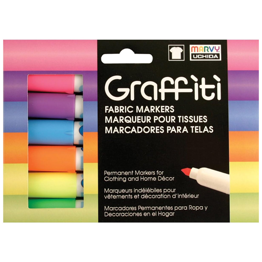 Marvy Uchida Graffiti Fabric Permanent Marker 6 Set Fluorescent