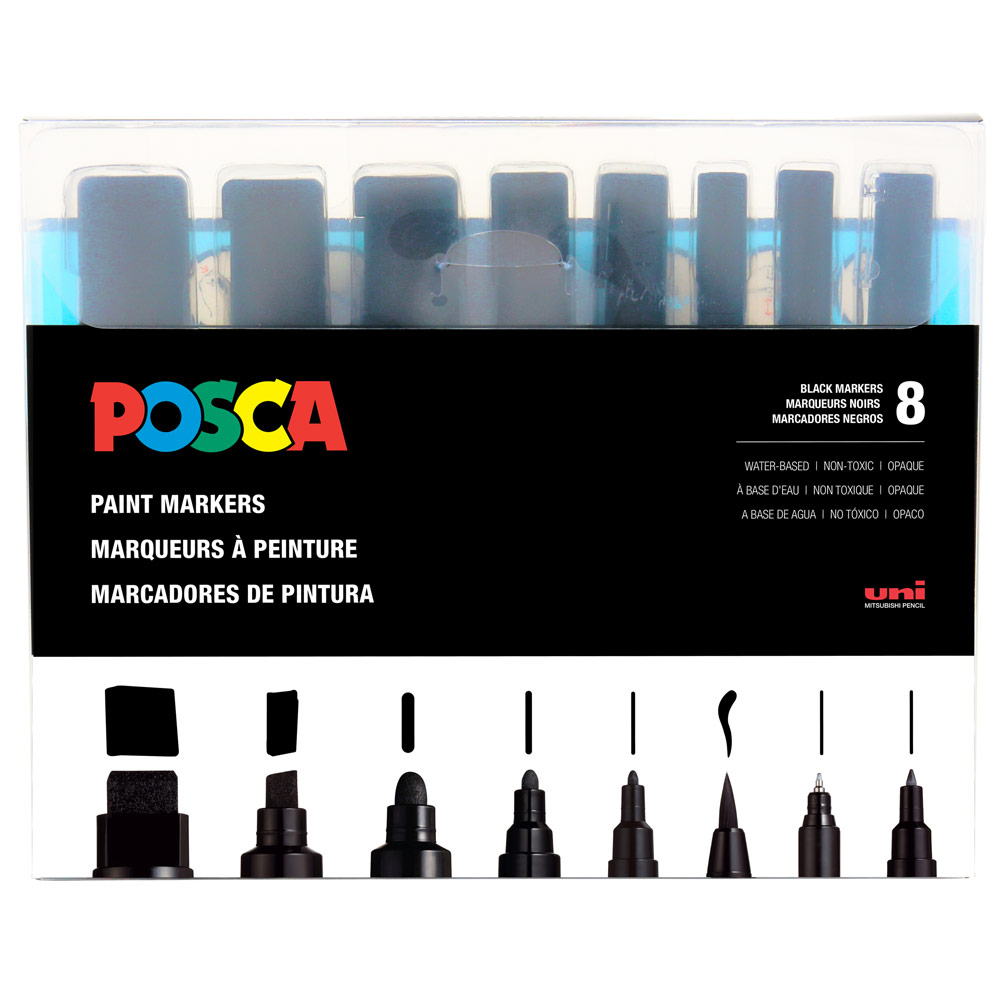 Uni POSCA Markers 8 Set All Black