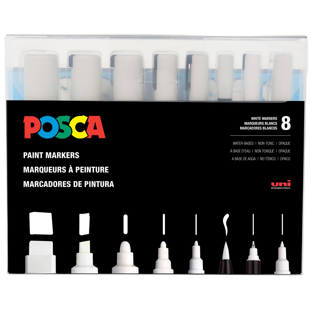 Uni POSCA Markers 8 Set All White