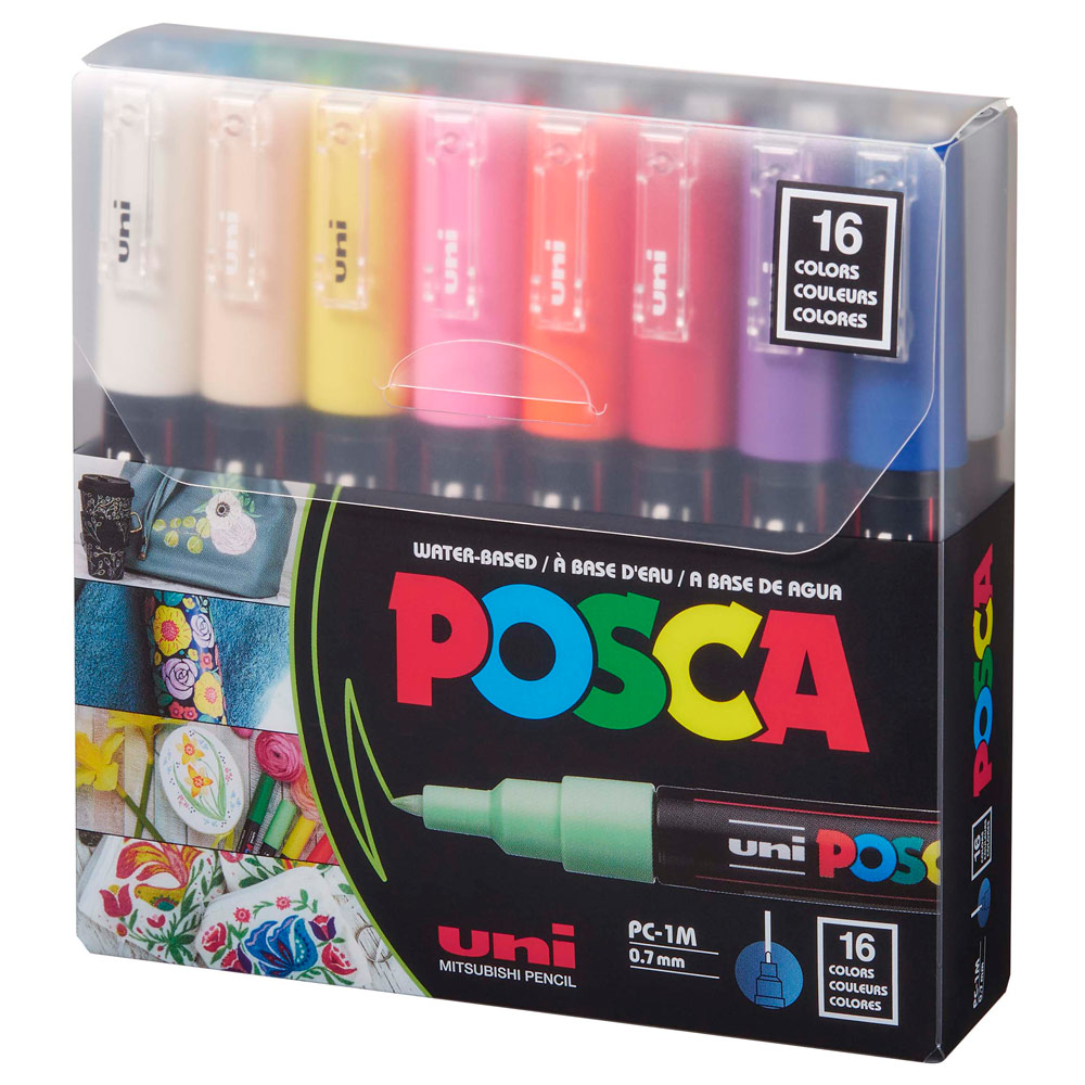 Uni POSCA PC-1M Acrylic Paint Marker Extra Fine 0.7mm 16 Set