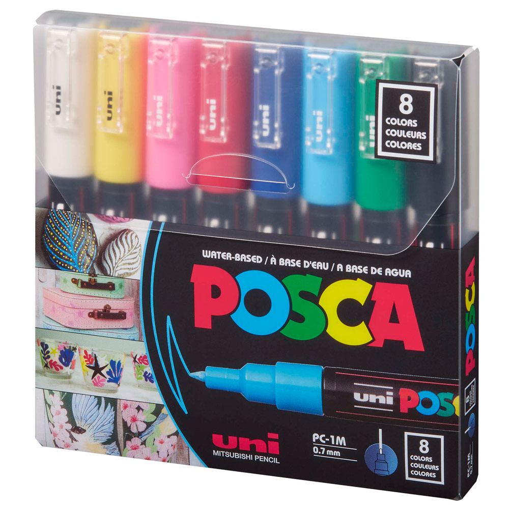 Uni POSCA PC-1M Acrylic Paint Marker Extra Fine 0.7mm 8 Set