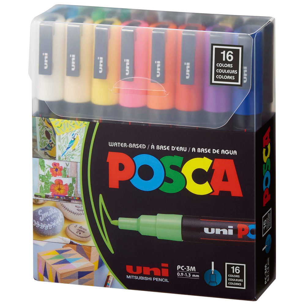 Uni POSCA PC-3M Acrylic Paint Marker Fine Bullet 1.3mm 16 Set
