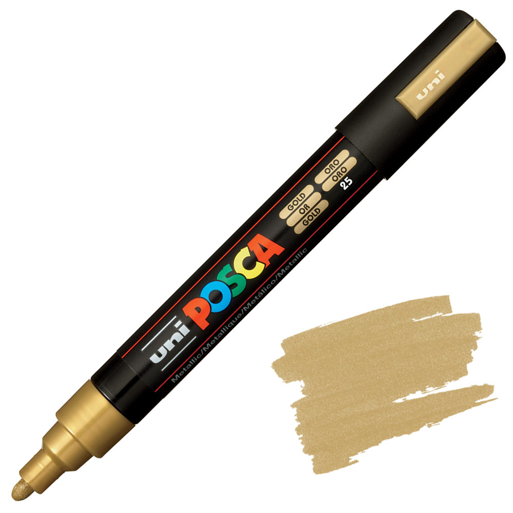 Uni POSCA PC-5M Acrylic Paint Marker Medium Bullet 2.5mm Gold