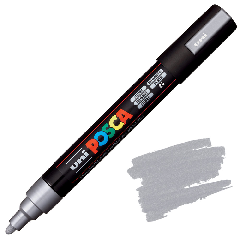 Uni POSCA PC-5M Acrylic Paint Marker Medium Bullet 2.5mm Silver