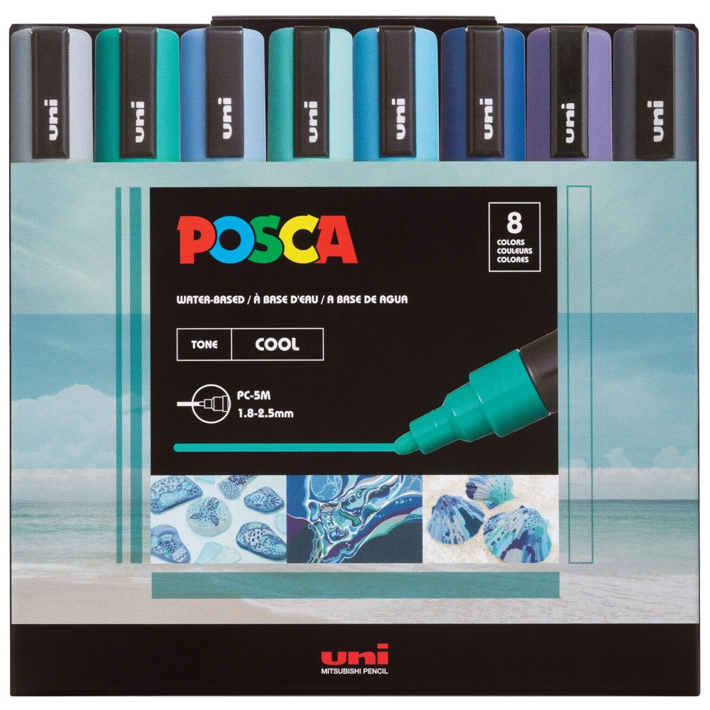 Uni Posca Paint Marker PC-5M Medium Bullet Cool Tone Set of 8
