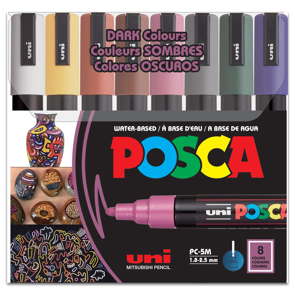 Uni POSCA Marker PC-5M Medium Bullet 8 Set Dark Colours
