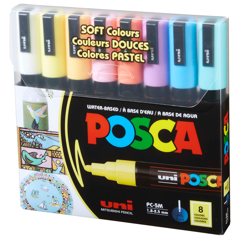 POSCA 5M 1.8-2.5mm Bullet Shaped Soft Color Paint M Pen - 8 Soft Shades -  Pack of 8