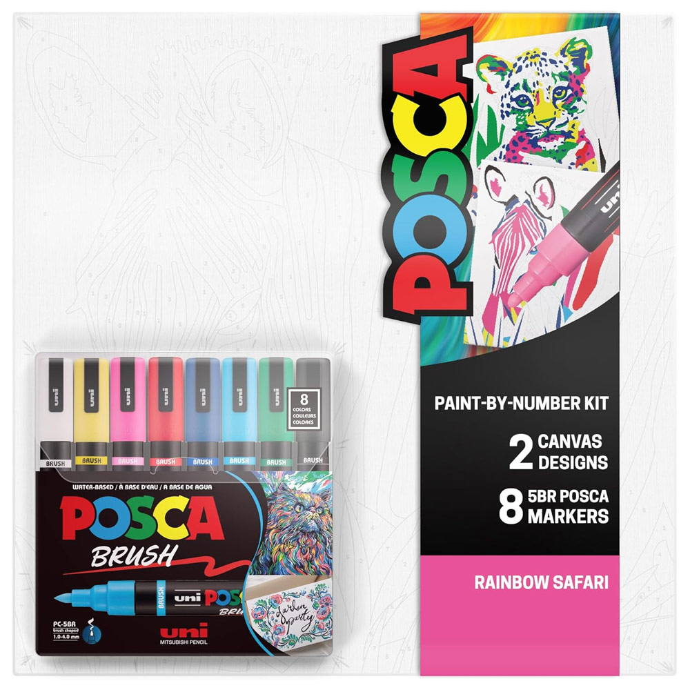 Uni POSCA Paint-By-Number Canvas Kit Rainbow Safari