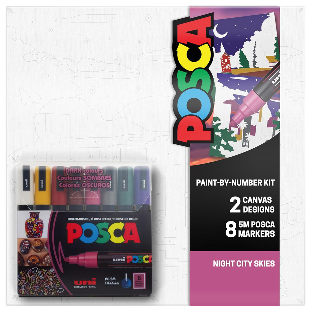Uni POSCA Paint-By-Number Canvas Kit Night City Sky