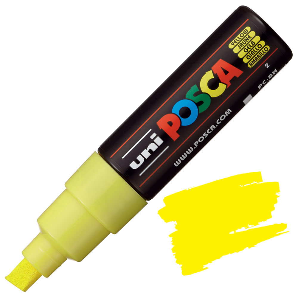 Uni POSCA PC-8K Acrylic Paint Marker Broad Chisel 8mm Yellow