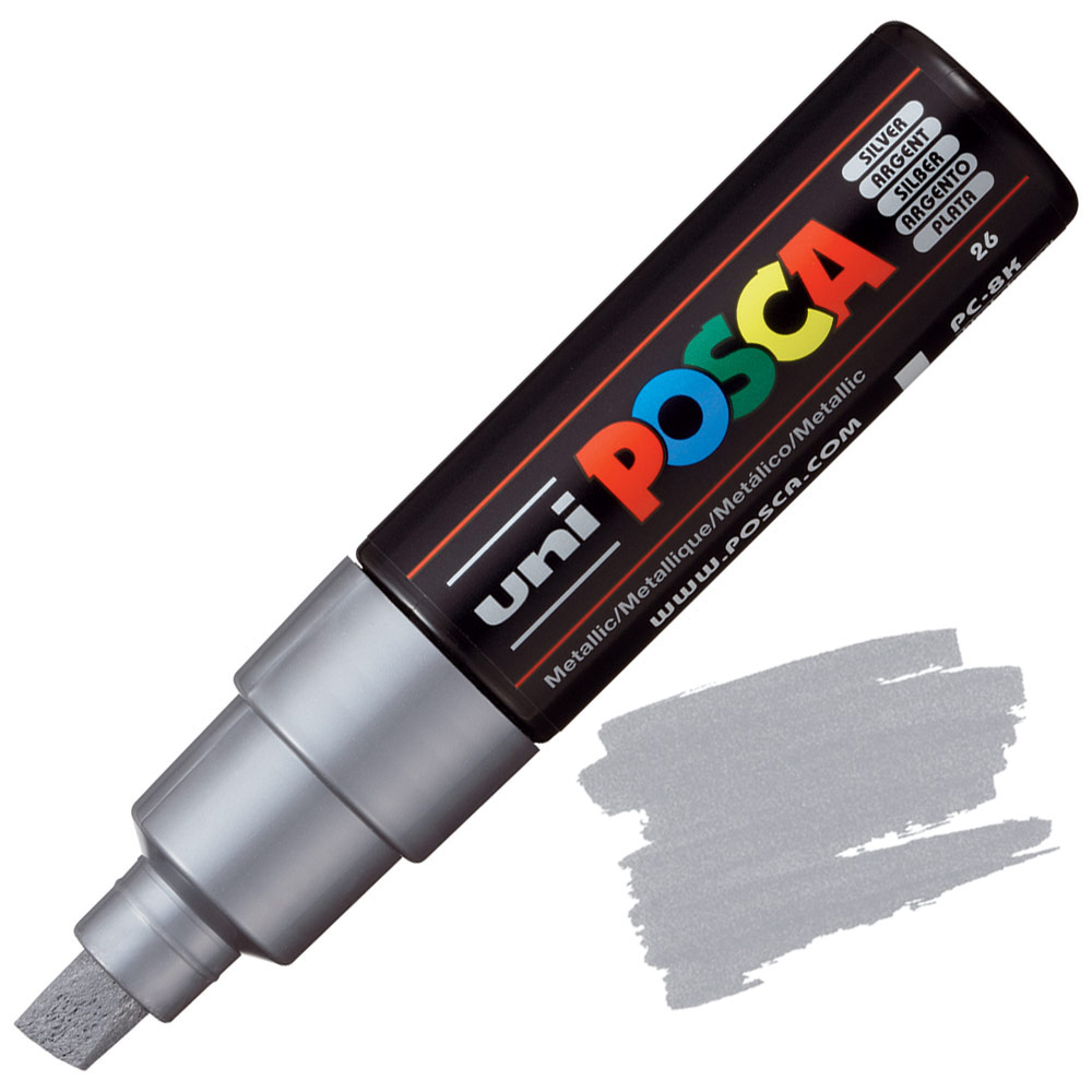 Uni POSCA PC-8K Acrylic Paint Marker Broad Chisel 8mm Silver