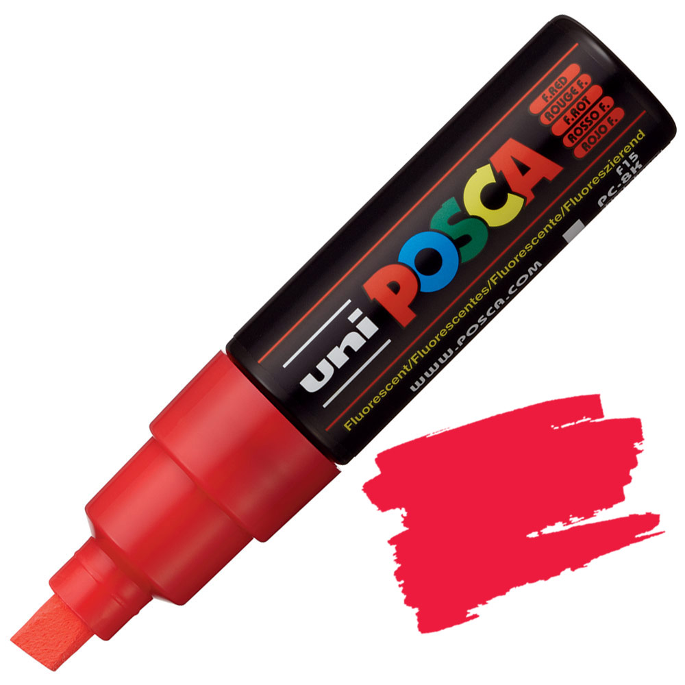 Uni POSCA PC-8K Acrylic Paint Marker Broad Chisel 8mm Fluorescent Red
