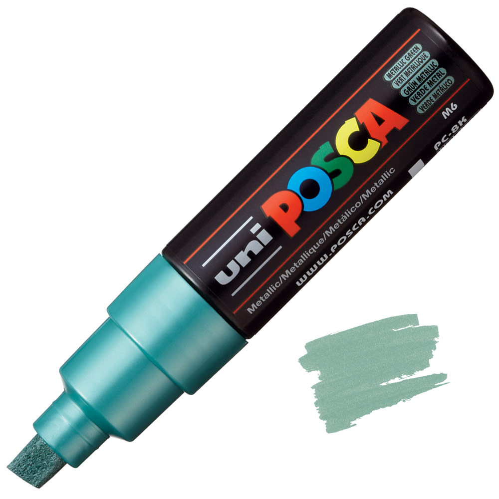 Uni POSCA PC-8K Acrylic Paint Marker Broad Chisel 8mm Metallic Green