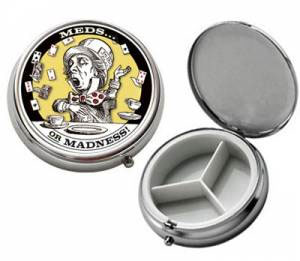 Unemployed Philosophers Guild Pill Box Mad Hatter "Meds or Madness"