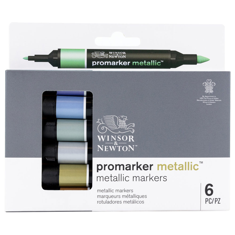 Winsor & Newton Promarker Twin Tip Water-Based Marker 6 Set Metallic