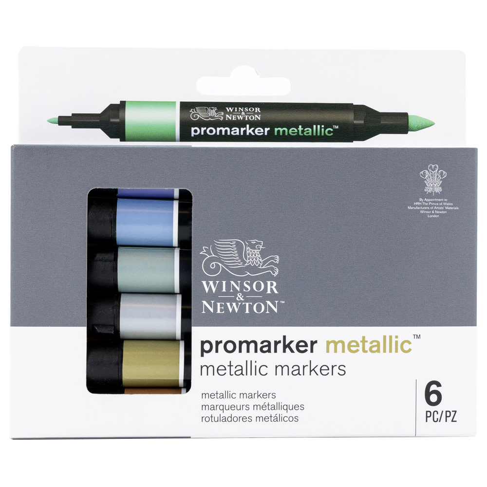 Winsor & Newton Promarker Twin Tip Water-Based Marker 6 Set Metallic