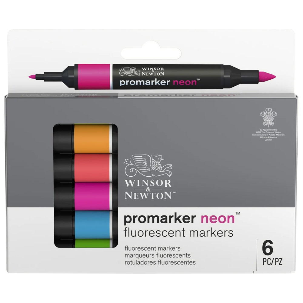 Winsor & Newton Promarker Twin Tip Water-Based Marker 6 Set Neon