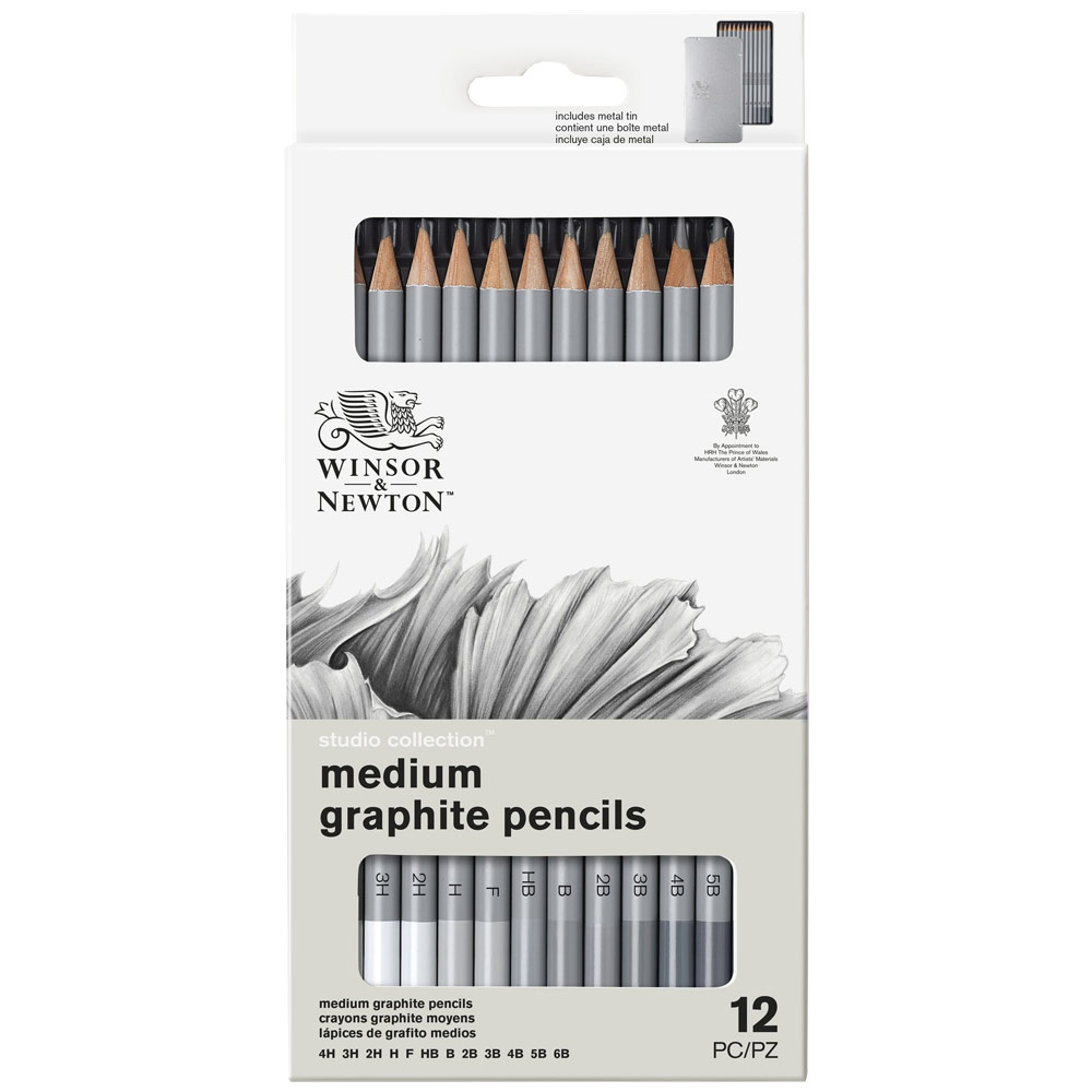 Winsor & Newton Studio Graphite Pencil Tin 12 Set Medium