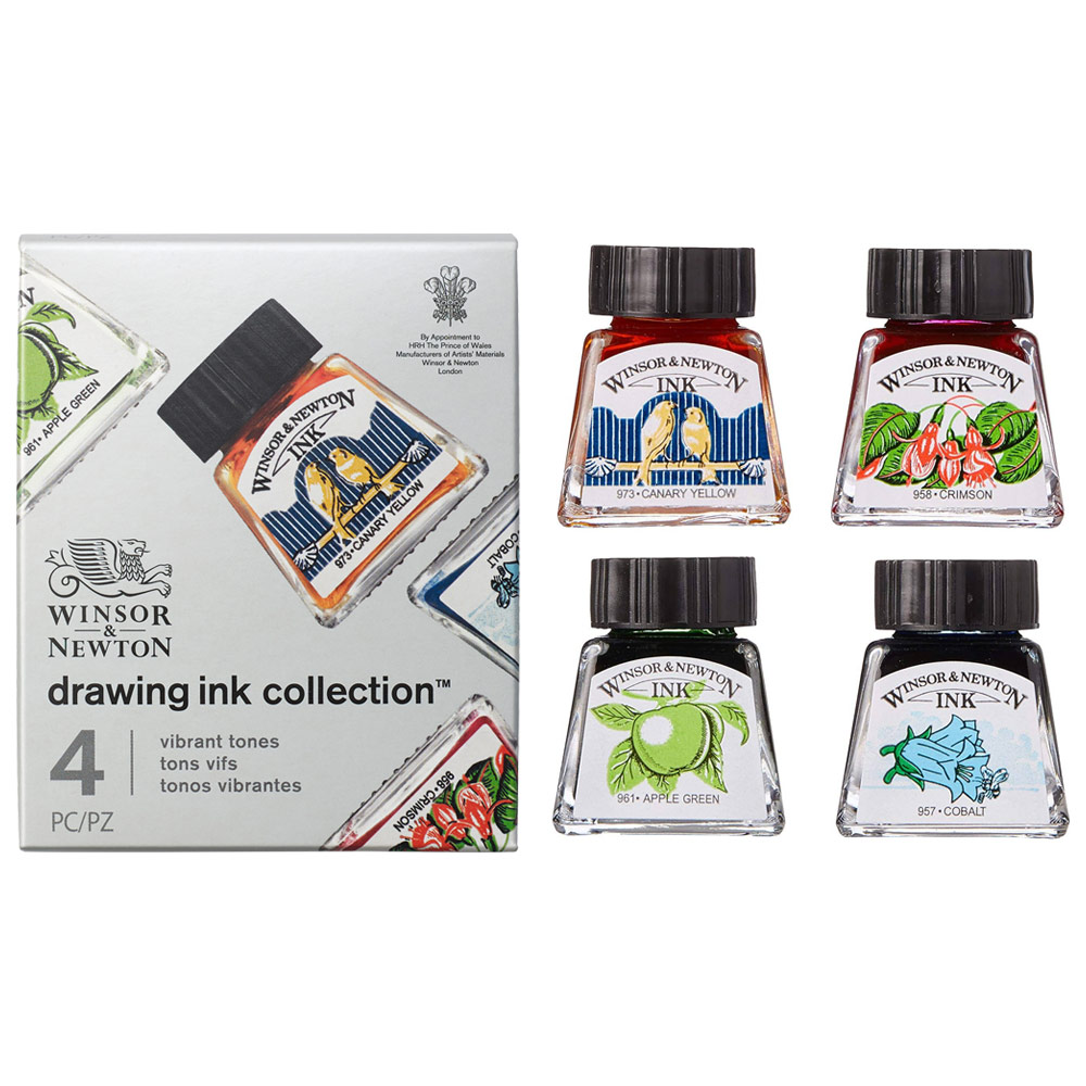Winsor & Newton Drawing Inks 4 x 30ml Set Vibrant Tones