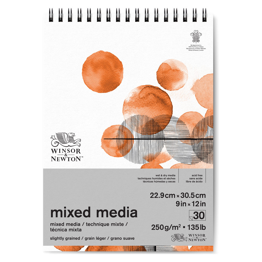 Winsor & Newton Mixed Media Spiral Pad 30 Sheets 9"x12" Slightly Grain