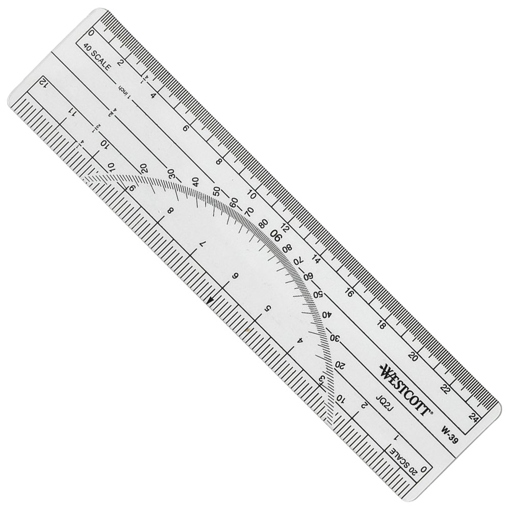 Westcott Flexible Transparent Protractor Ruler 6" (20ths & 40ths Scale)