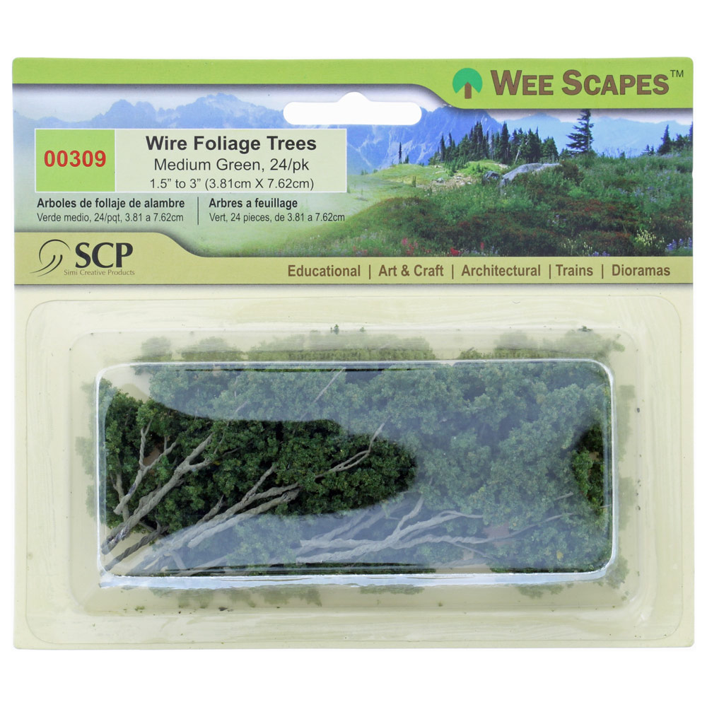Wee Scapes Wire Foliage Trees - Medium Green, 24 Pack