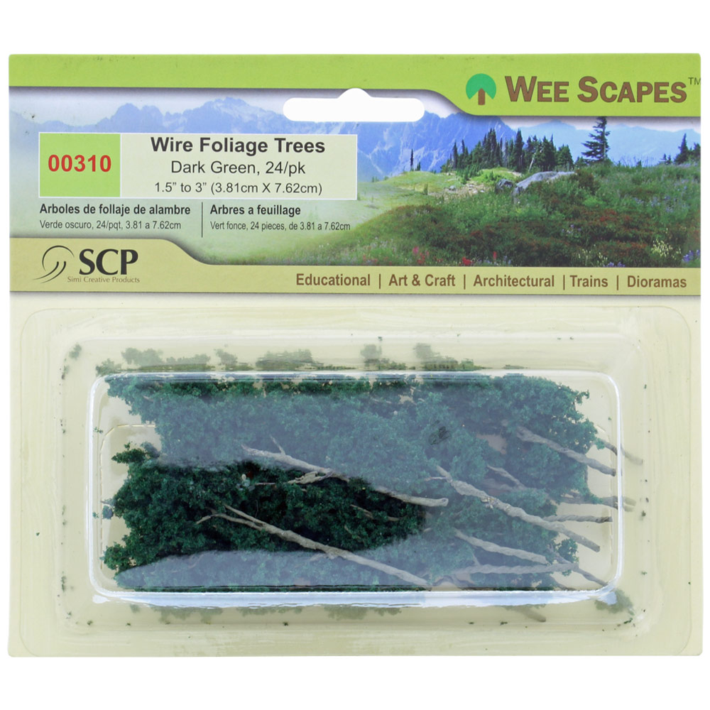 Simi Creative Wee Scapes Wire Foliage Trees 24 Pack 1.5" - 3" Dark Green
