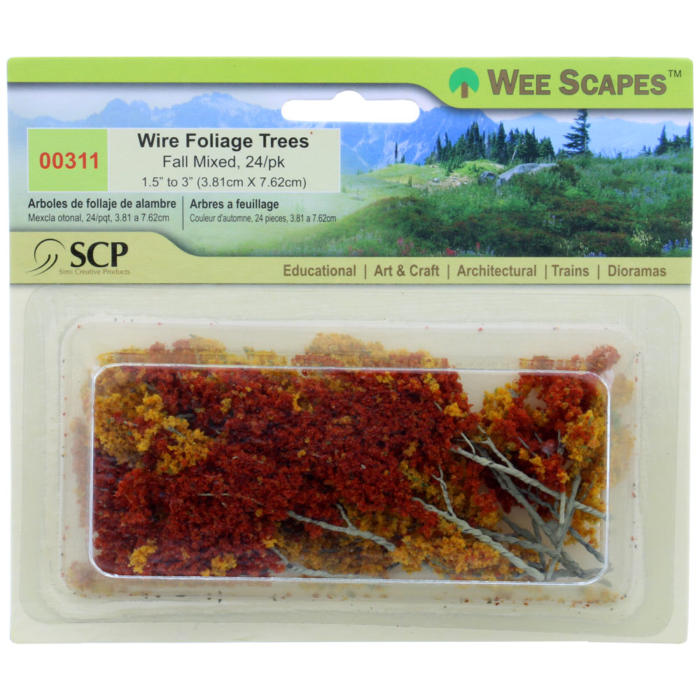 Simi Creative Wee Scapes Wire Foliage Trees 24 Pack 1.5" - 3" Fall Mixed