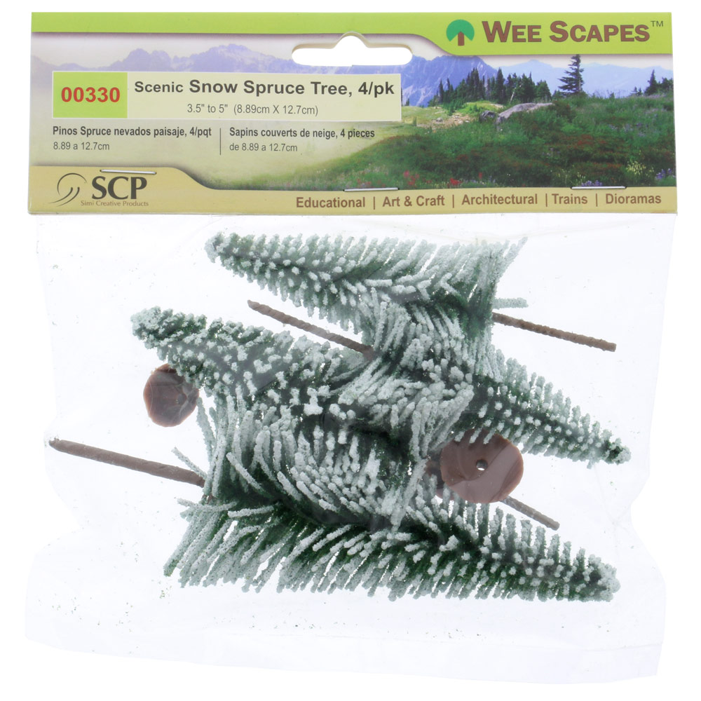 Simi Creative Wee Scapes Scenic Snow Spruce Tree 4 Pack 3.5" - 5"