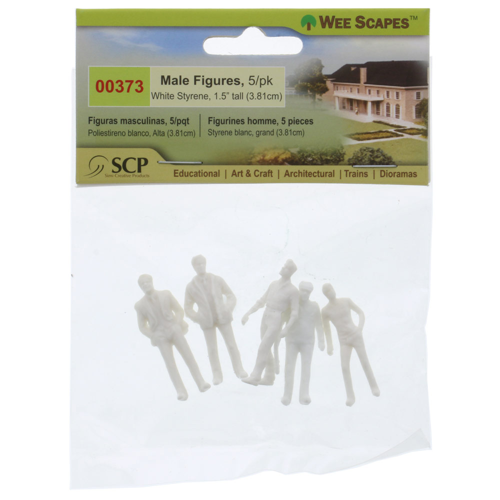 Simi Creative Wee Scapes Male Figures 5 Pack 1.5" White Styrene