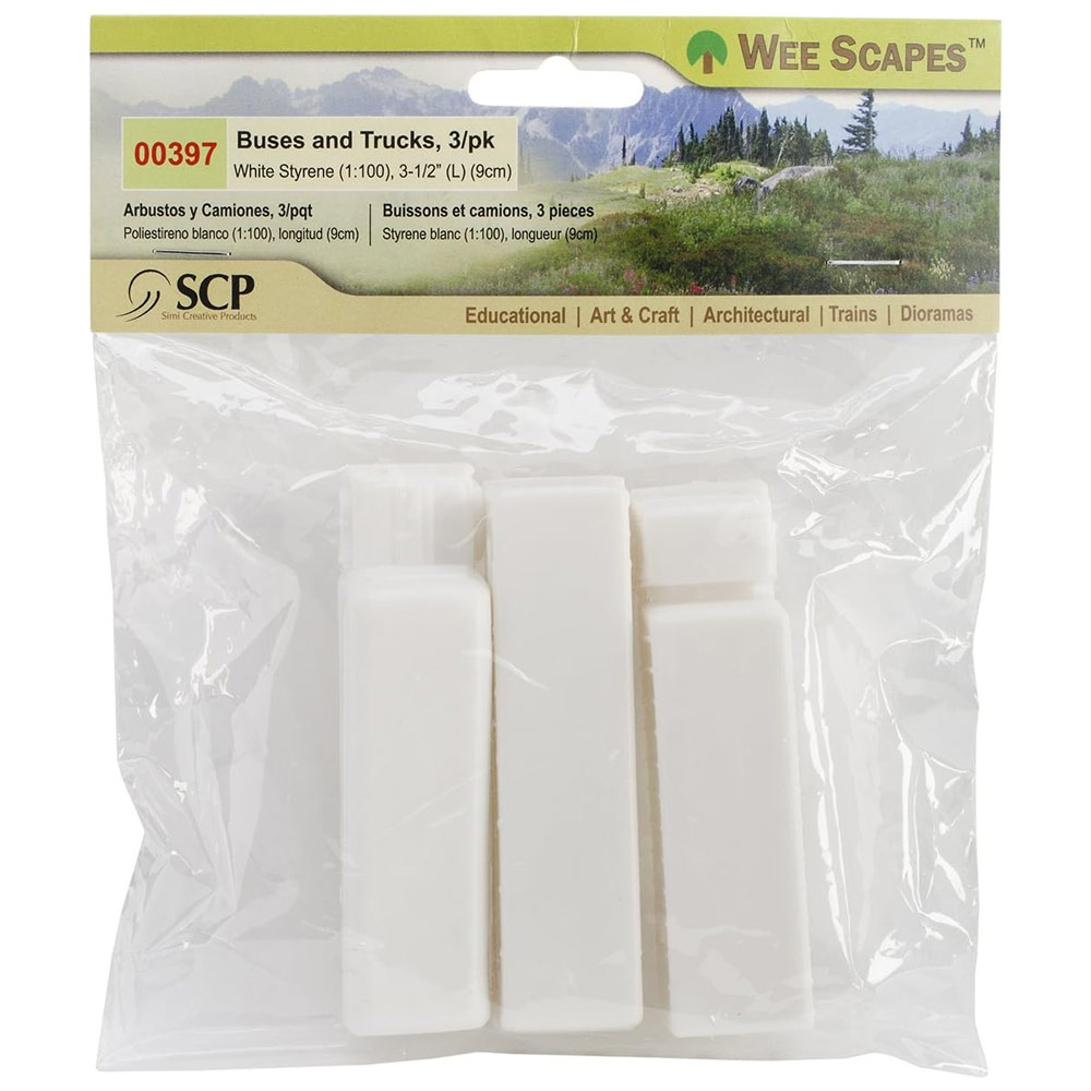 Simi Creative Wee Scapes Buses & Trucks 7 Pack 3-1/2" White Styrene