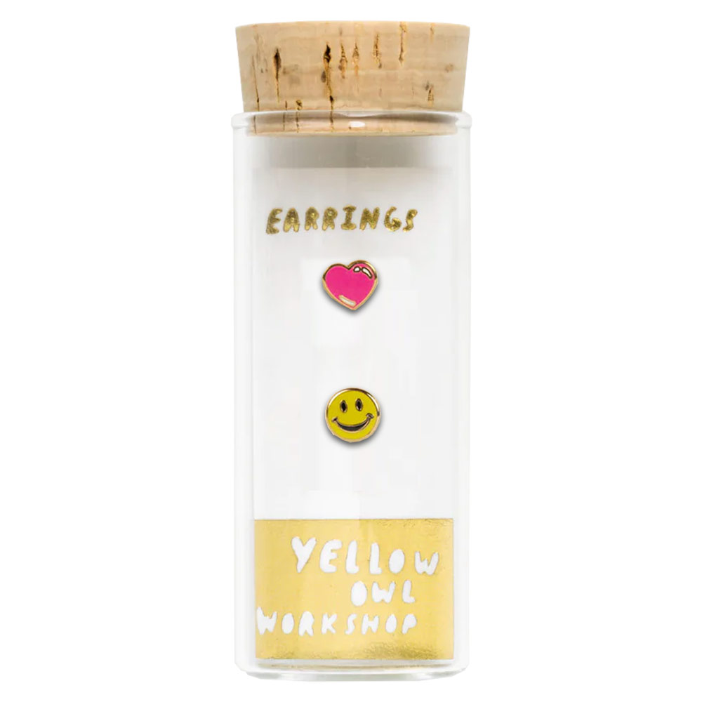 Yellow Owl Workshop Post Earrings Happy Face & Heart