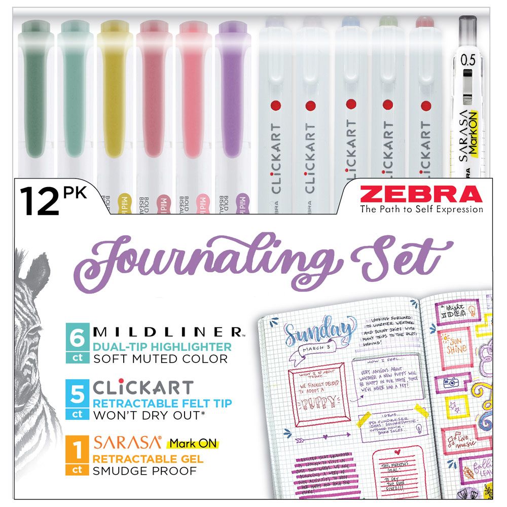 Zebra Journaling Set 12 Pack Assorted