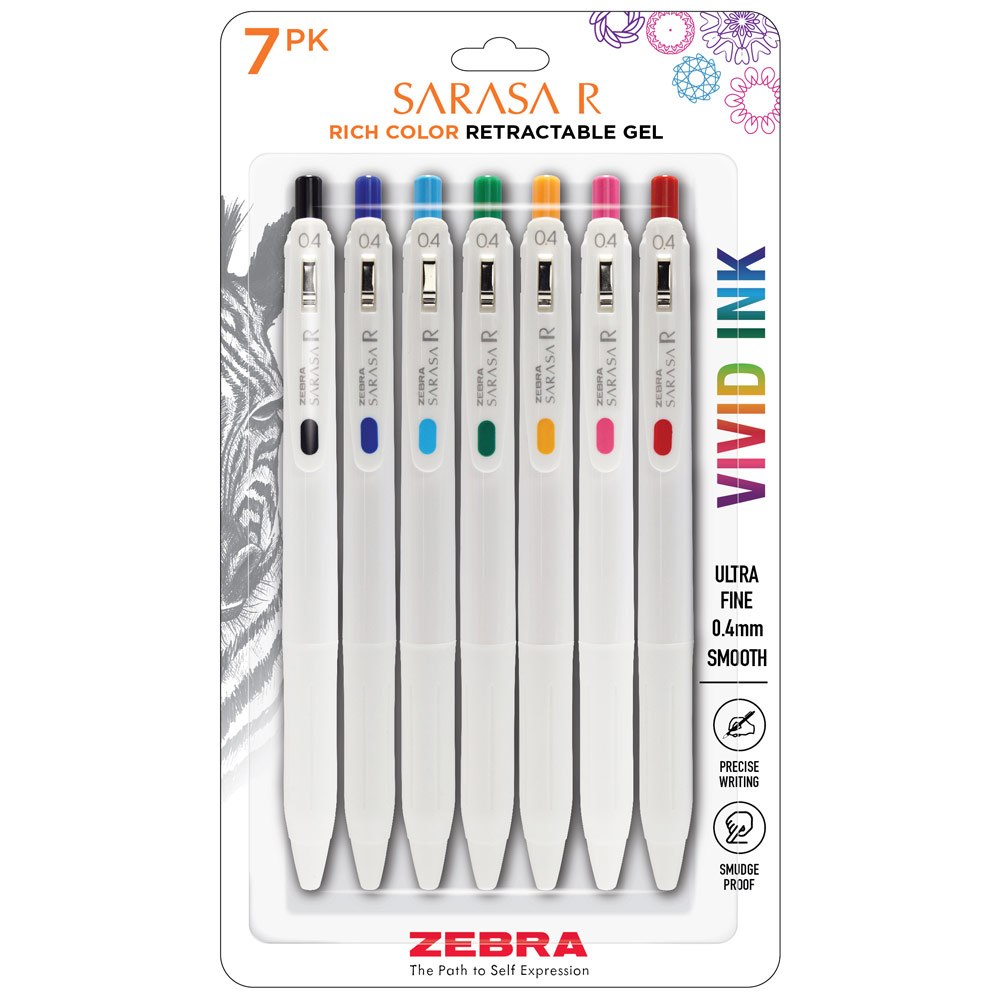 Zebra SARASA R Retractable Gel Pen 7 Pack 0.4mm