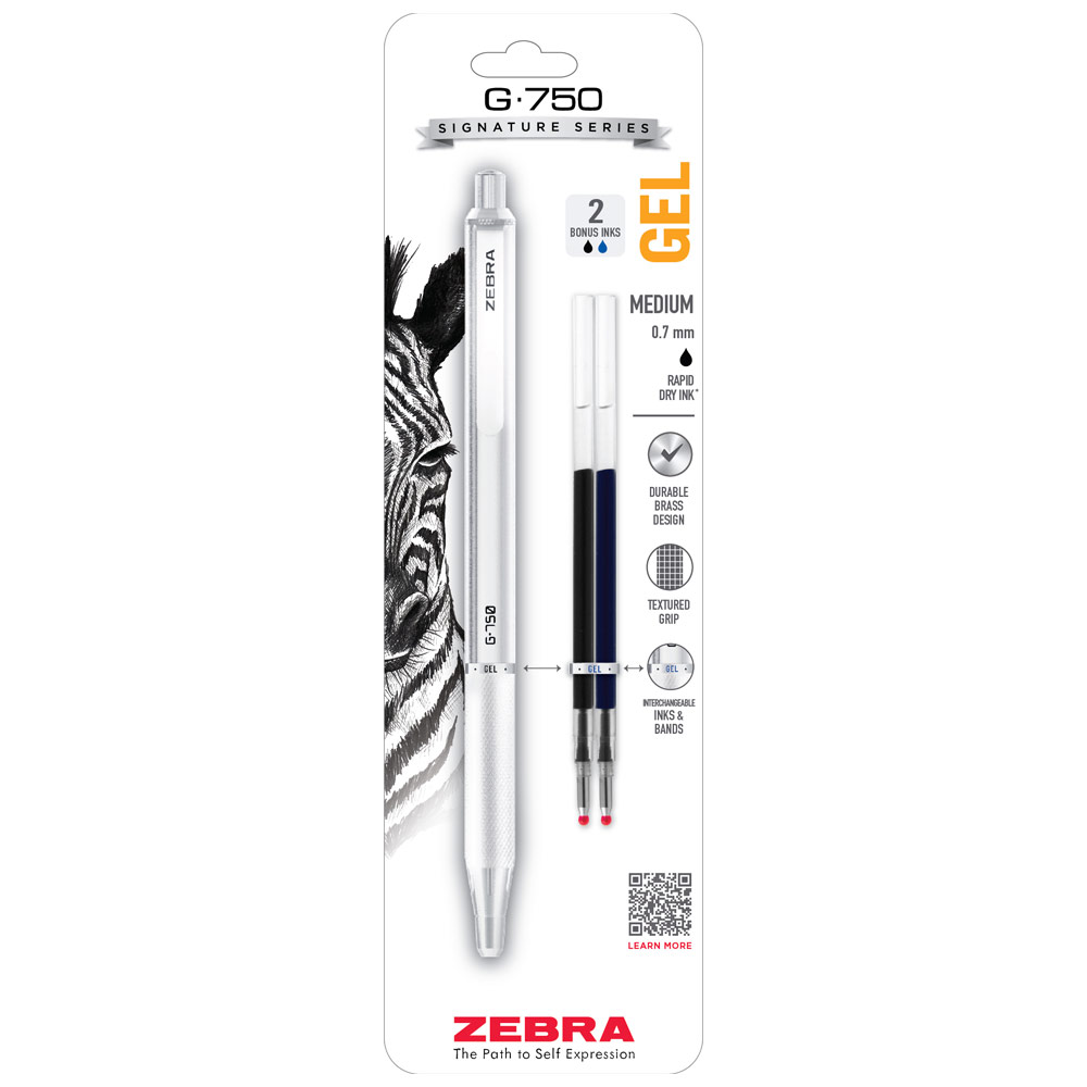 Zebra G-750 Retractable Gel Pen 0.7mm White