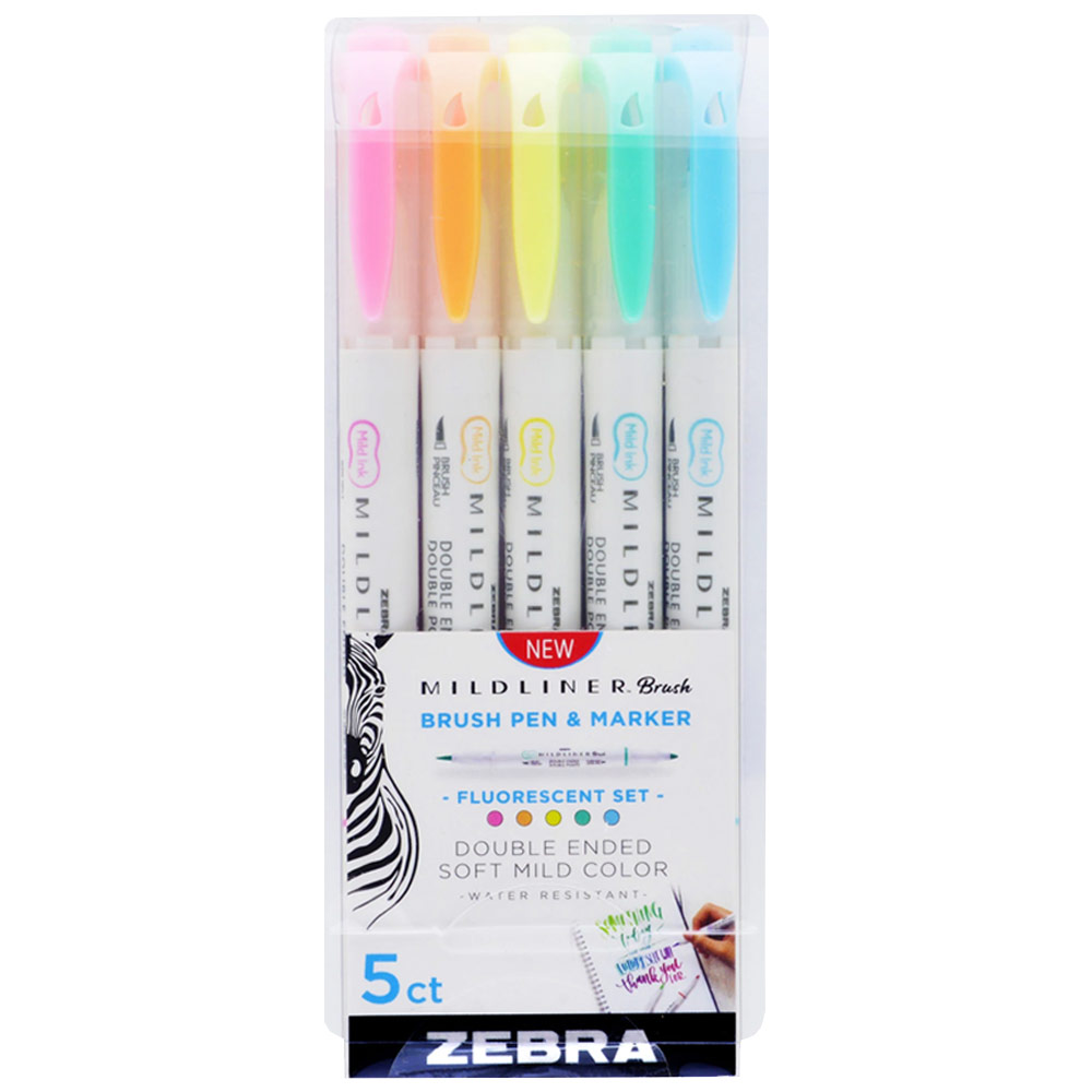 Zebra Mildliner Brush Pen 5 Set Fluorescent