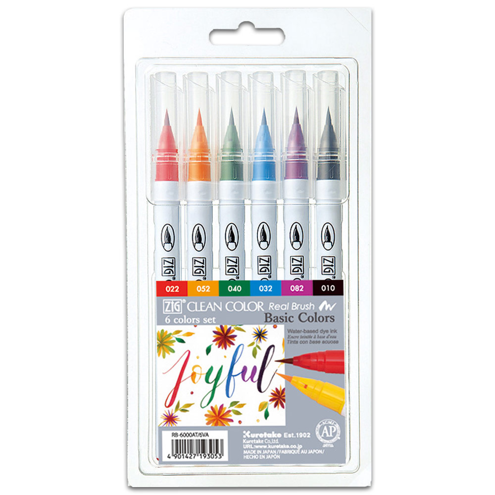 Zig Clean Color Real Brush Pen 6 Set Basic Colors